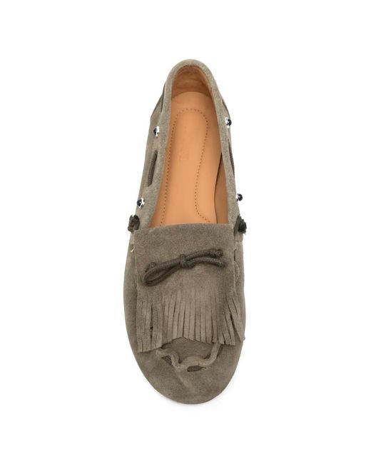 POSA Gray Fringe-Detail Suede Loafers