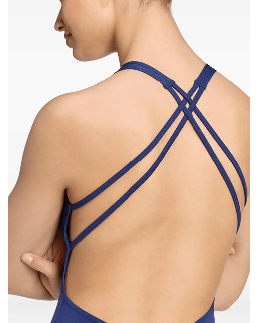 Adidas Blue Criss-Cross Straps Logo-Print Onesie