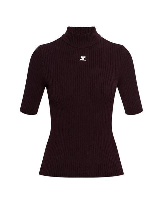 Courreges Purple Reedition Ribbed Logo-Patch T-Shirt
