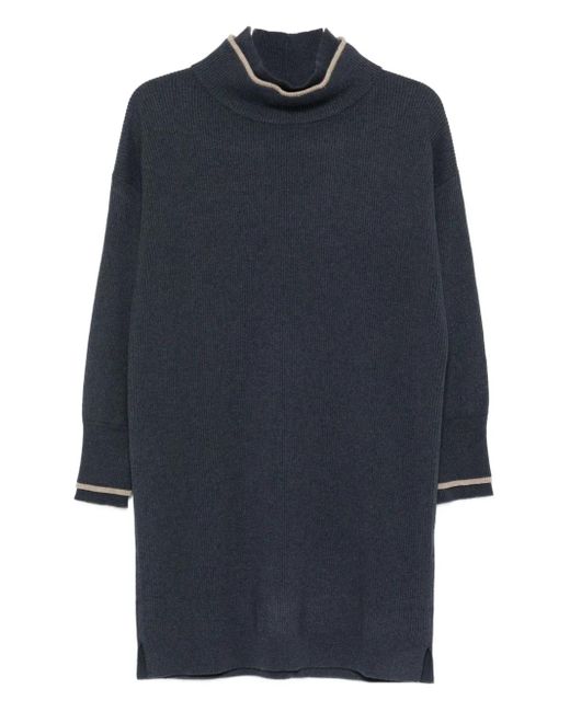 Brunello Cucinelli ハイネック リブミニドレス Blue