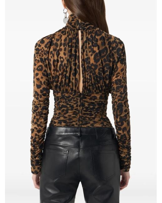 Blumarine Brown Leopard-Print Ruched Bodysuit