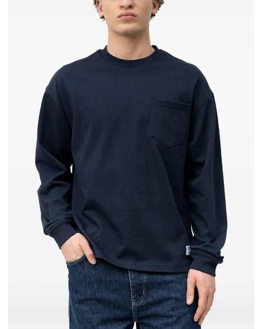 HUGO Blue Chest-Pocket Long-Sleeve T-Shirt for men