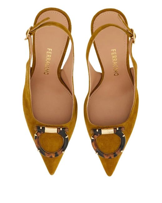 Ferragamo Metallic 95Mm Gancini Slingback Pumps