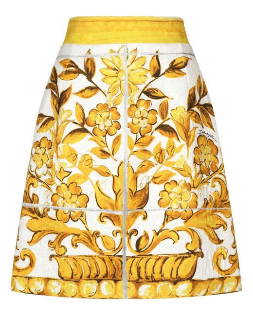 Majolica-print pencil skirt di Dolce & Gabbana in Yellow