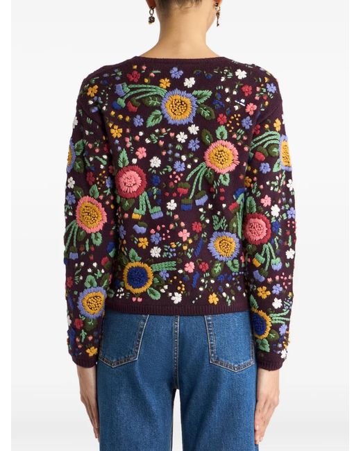 Etro Black Wool Cardigan With Floral-Embroidery
