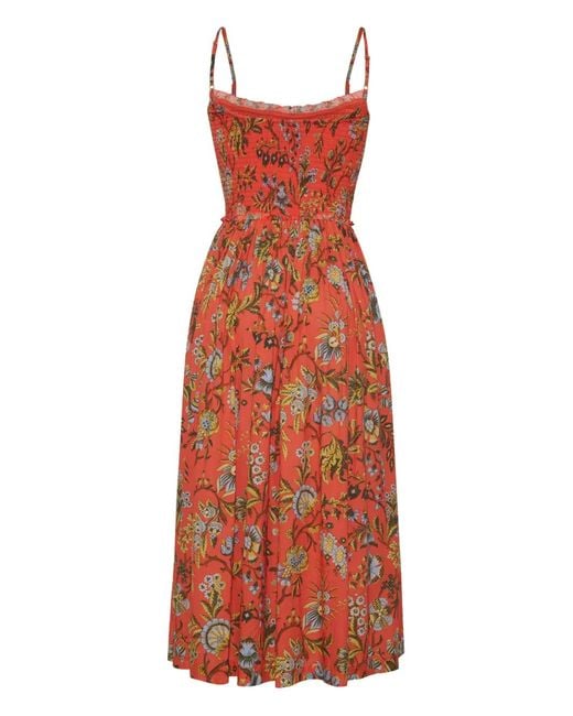 Robe Mi-Longue Carmen À Volants Cara Cara en coloris Red