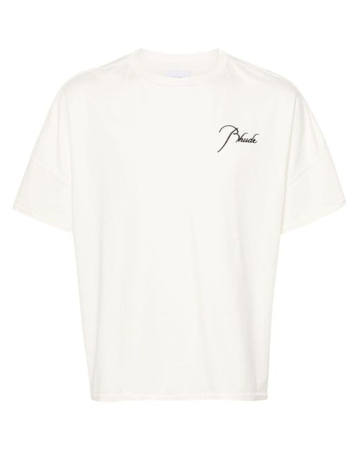 Camiseta con logo Reverse bordado Rhude de hombre de color White