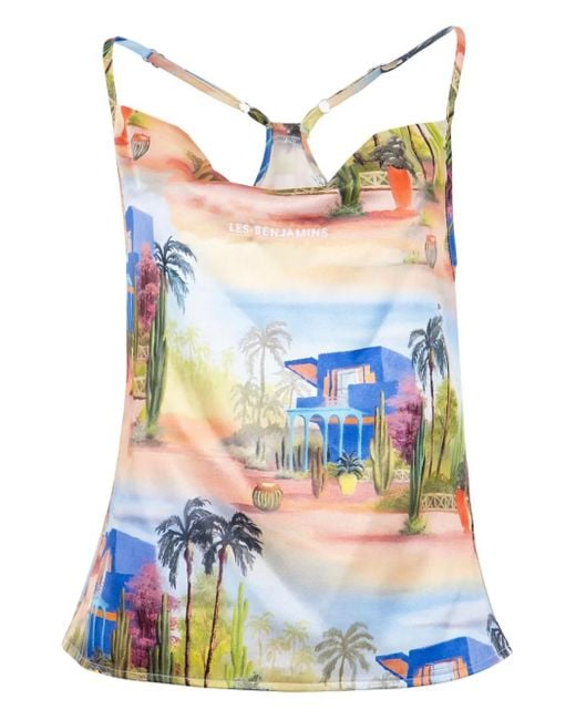 Les Benjamins Blue Printed Strap Top