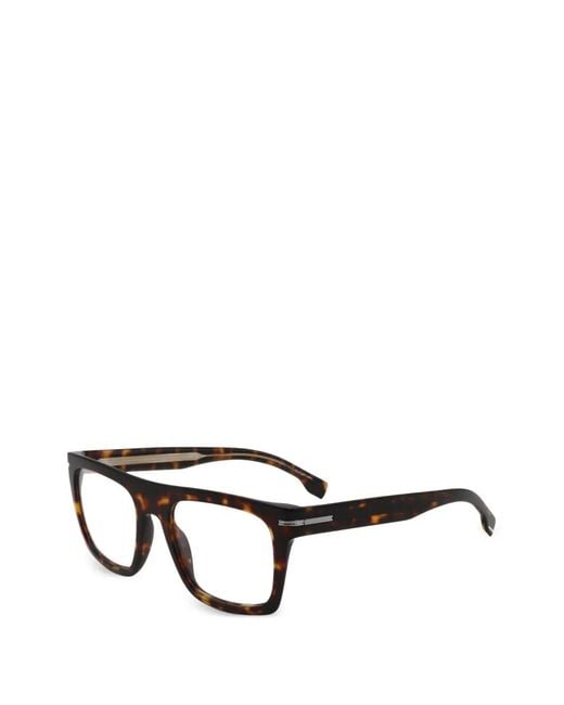 Boss Brown Tortoiseshell-Pattern Square-Frame Glasses for men