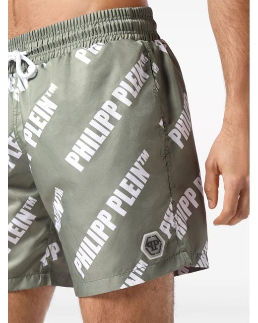 Philipp Plein Gray Logo-Print Swim Shorts for men