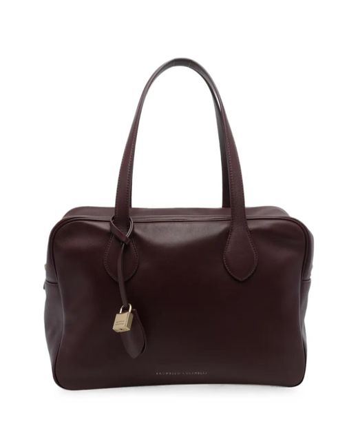Brunello Cucinelli Purple Padlock Tote Bag