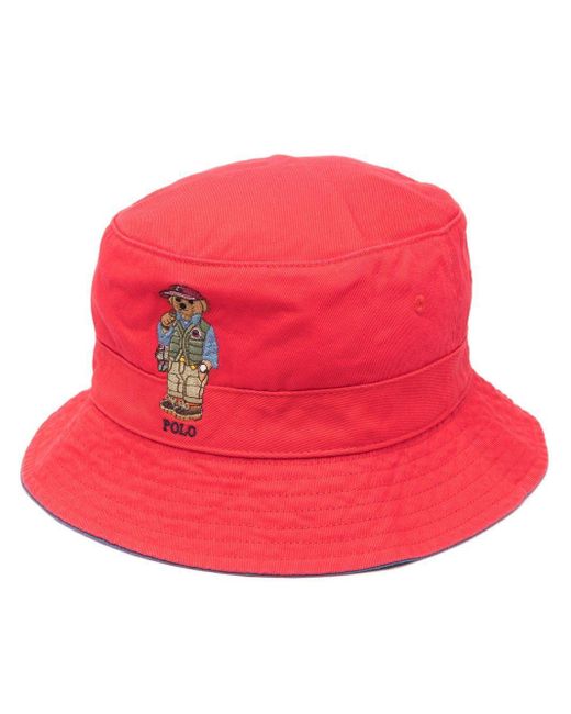 Polo Ralph Lauren Polo Bear Cotton Bucket Hat in Red for Men Lyst