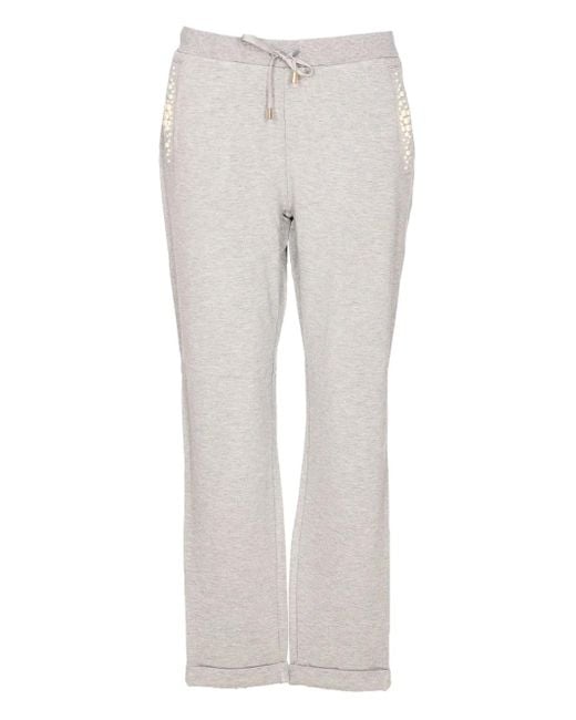 Liu Jo Gray Pearl-Embellished Drawstring Track Pants