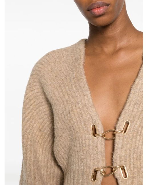 Cult Gaia Natural Casella Ribbed-Knit Cropped Cardigan