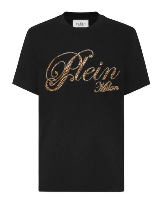Philipp Plein Black Round Neck T-Shirt Stones for men