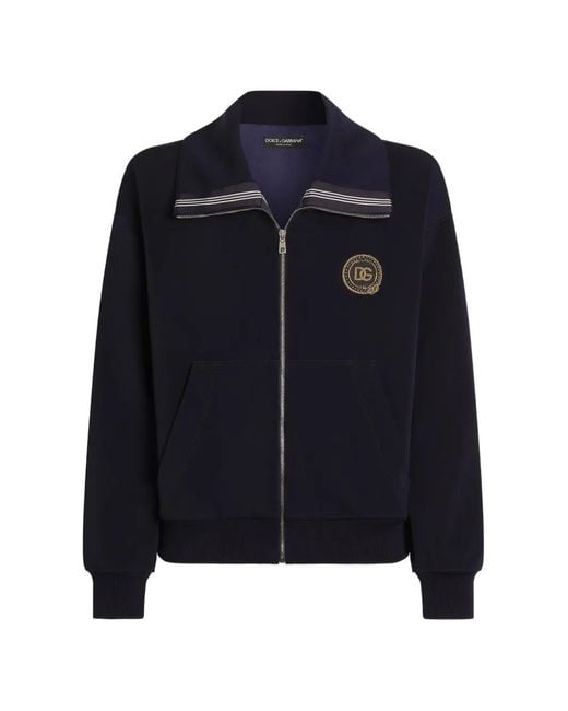 Dolce & Gabbana Blue Jersey Sweatshirt With Patch for men