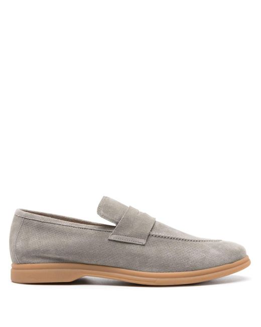 Eleventy Gray Perforated Suede Penny Loafers for men