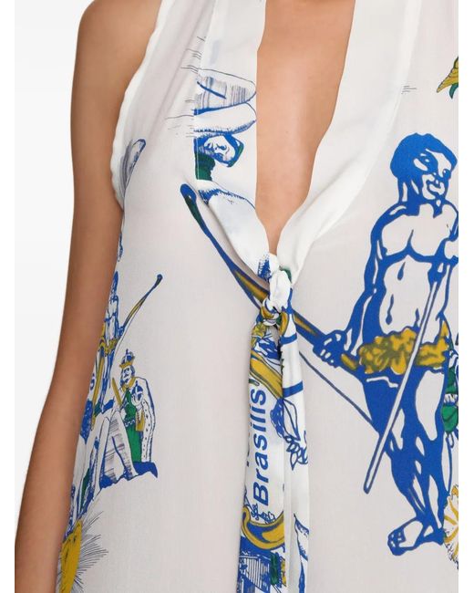 Amir Slama Blue Tie Sleeveless Printed Dress