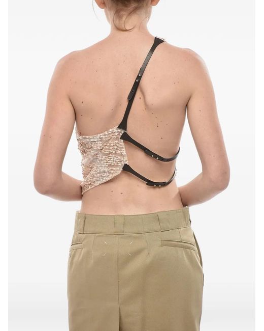 DSquared² Natural Sequin-Embellished One-Shoulder Top