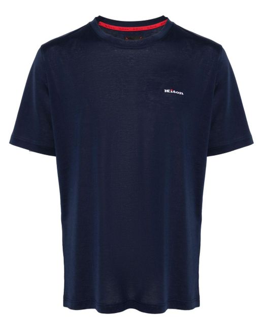 Kiton Blue Logo-embroidered Cotton T-shirt for men