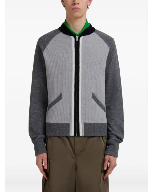 Marni Gray Ribbed-Panel Zip-Up Sweatshirt for men