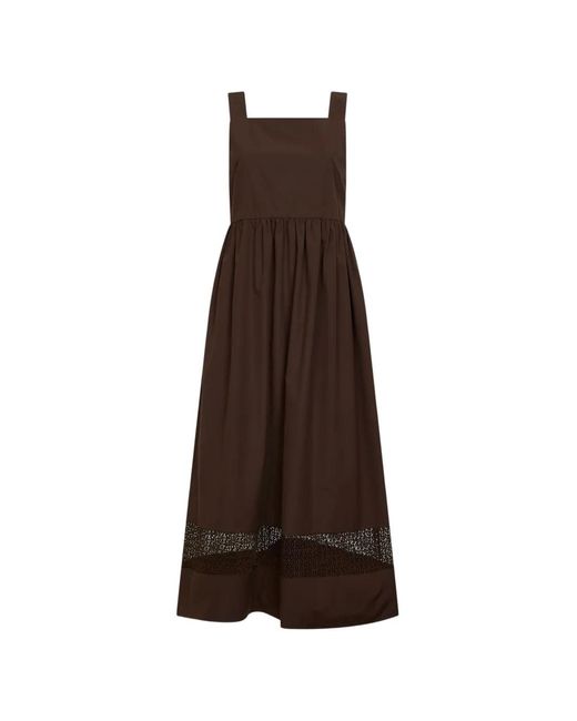 Weekend by Maxmara Brown Lace-Insert Gathered Maxi Dress