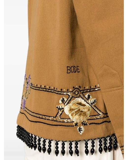 Bode Brown Autumn Royal Floral-Embroidered Shirt Jacket for men