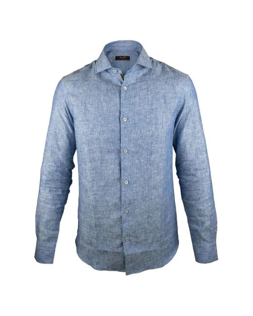 Moorer Blue Long-Sleeve Mother-Of-Pearl Button Shirt for men