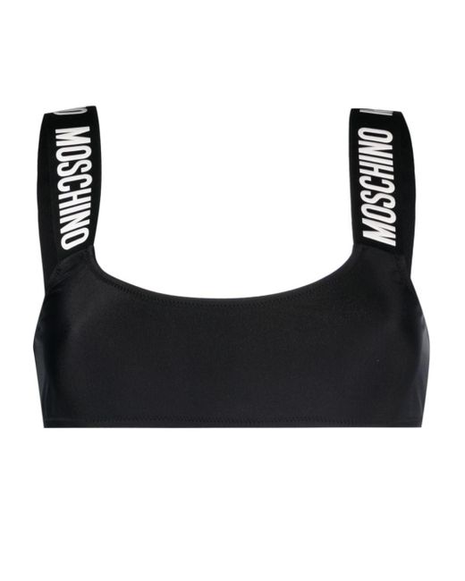 Moschino Black Logo Tape Scoop-neck Bikini Top