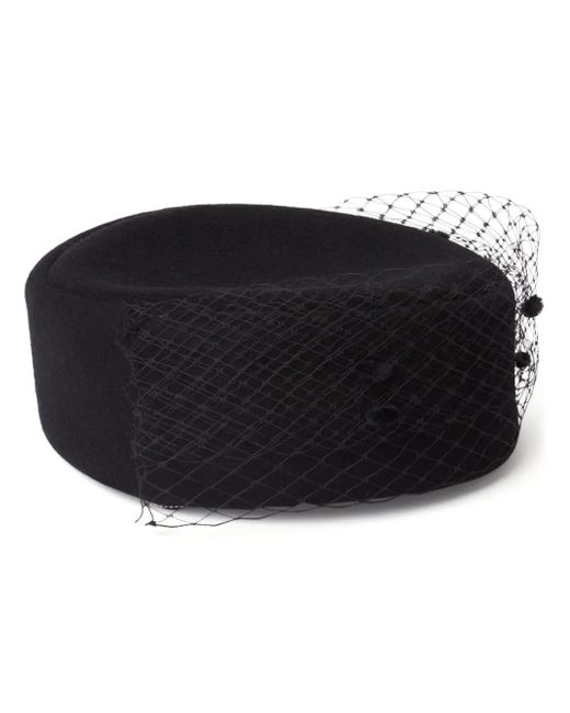 Nina Ricci Black Veiled Polka Dot Embroidered Pillbox Hat