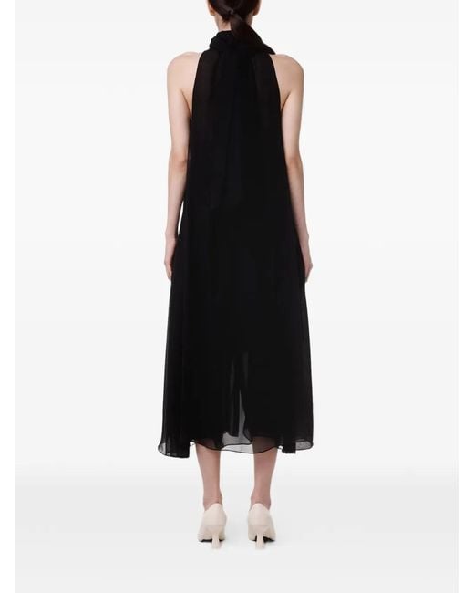 Another Tomorrow Black Scarf-Detail Midi Dress