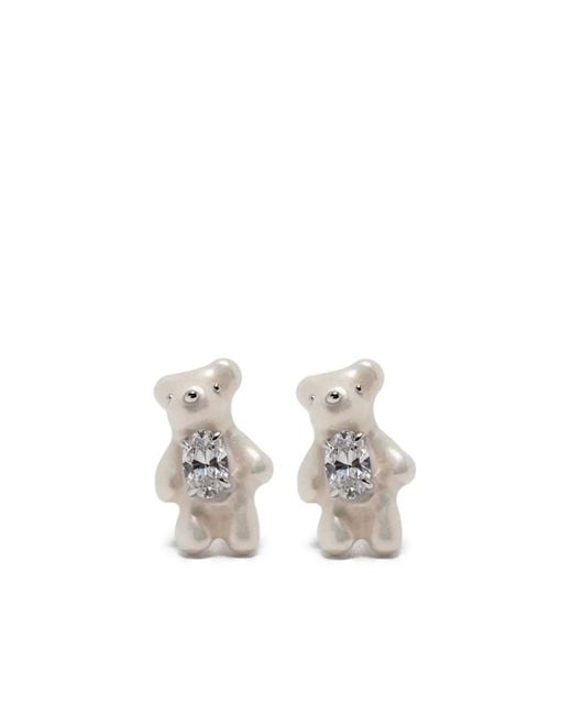 YVMIN White Teddy Bear Brass Earrings