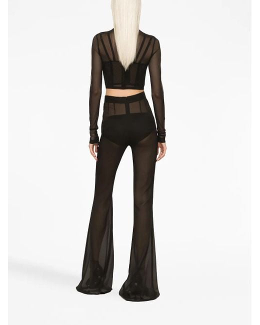 Dolce & Gabbana Black Semi-Sheer Chiffon Flared Trousers