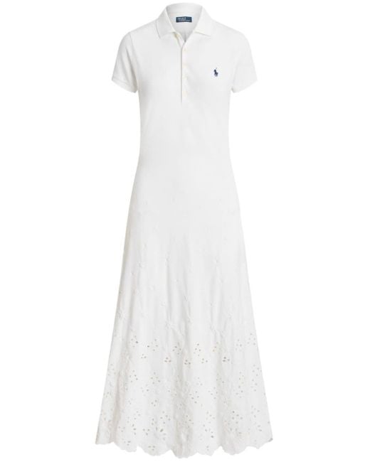 Polo Ralph Lauren White Kleid mit Lochstickerei