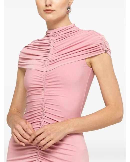 Nissa Pink Ruched Midi Dress