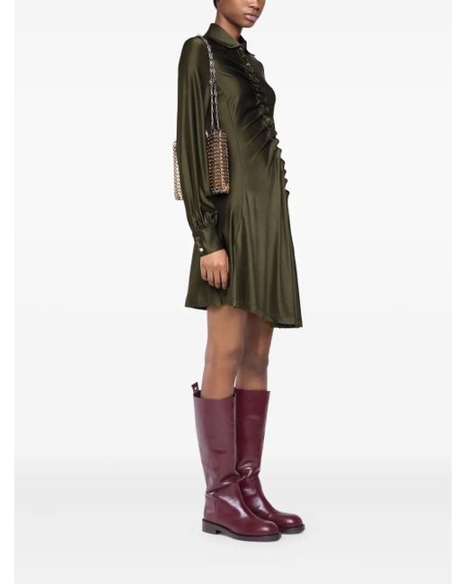 Rabanne Green Button-Embellished Draped Dress
