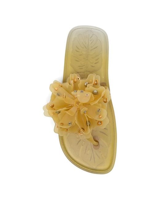 Farm Rio Metallic Floral-Embellished Flip Flops