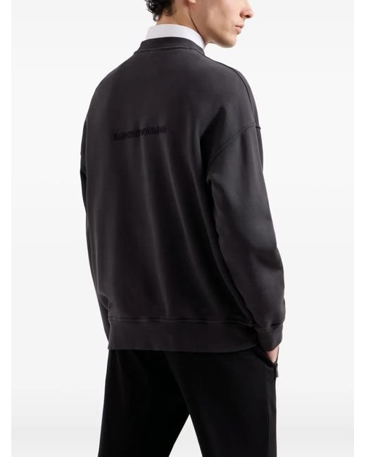 Emporio Armani Blue Logo-Embroiderd Crew-Neck Sweatshirt for men