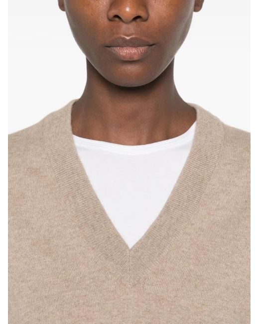 Brunello Cucinelli Natural V-Neck Sweater