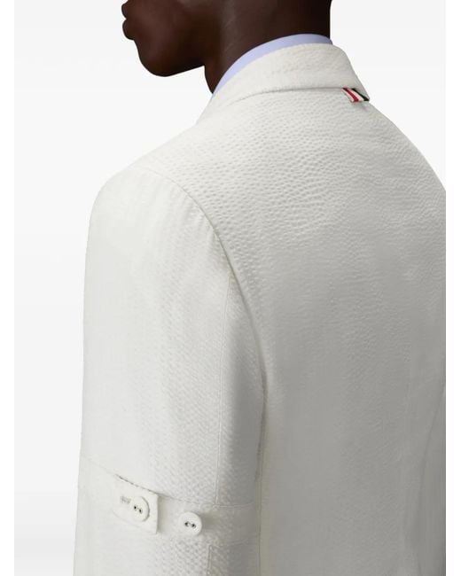 Thom Browne White Wool Seersucker Tennis Embroidery Sportcoat With Armbands for men