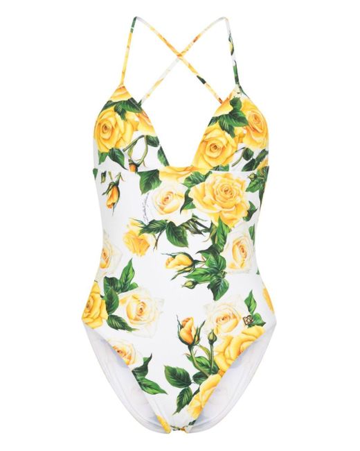 Dolce & Gabbana Yellow Badeanzug mit Blumen-Print