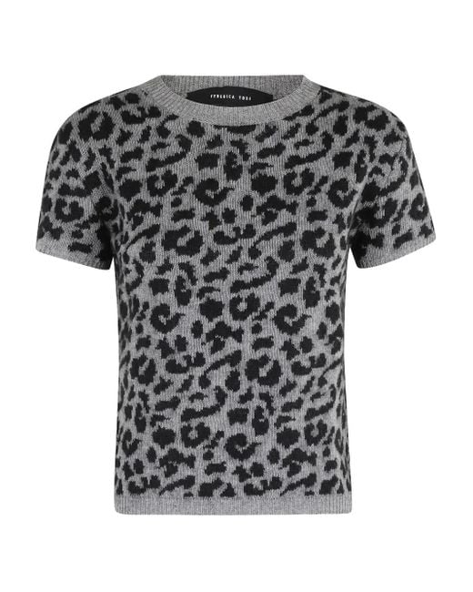 FEDERICA TOSI Black Leopard-Pattern Short-Sleeve Top