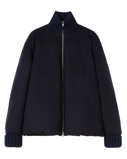 Jil Sander Blue Zip-Up Wool Bomber Jacket for men