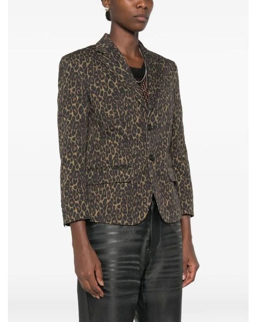 R13 Brown Leopard-Print Buttoned Blazer