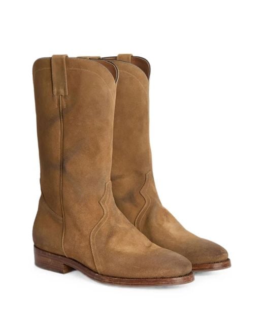 Jil Sander Brown Aged-Effect Round-Toe Boots