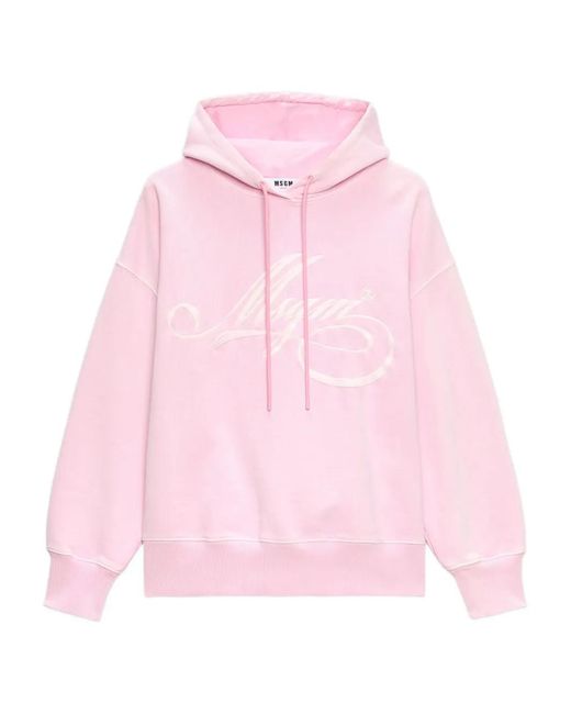 MSGM Pink Logo-Embroidered Hoodie