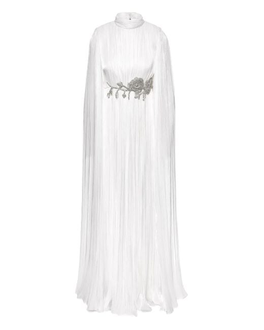 Ana Radu White Pleated Cape Gown