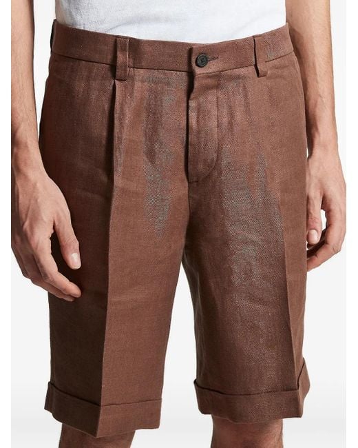 Peserico White Pleated Linen Shorts for men