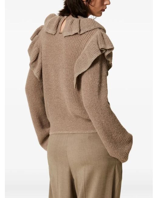 Twinset Natural Jumper With Lurex Yarn And Ruffles