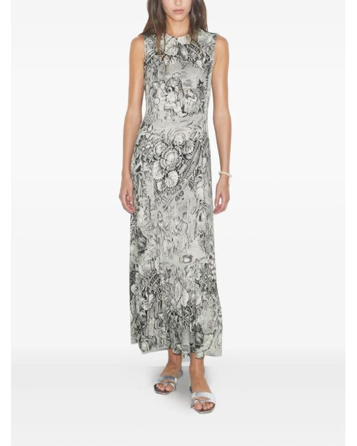 Tory Burch Gray Sleeveless Print Maxi Day Dress